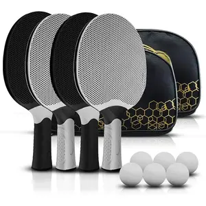 Table Tennis Rackets Set,Professional Ping Pong Paddle Set for 4 Players, Composite Rubber Table Tennis Paddles, Indoor or Outdoor Games.