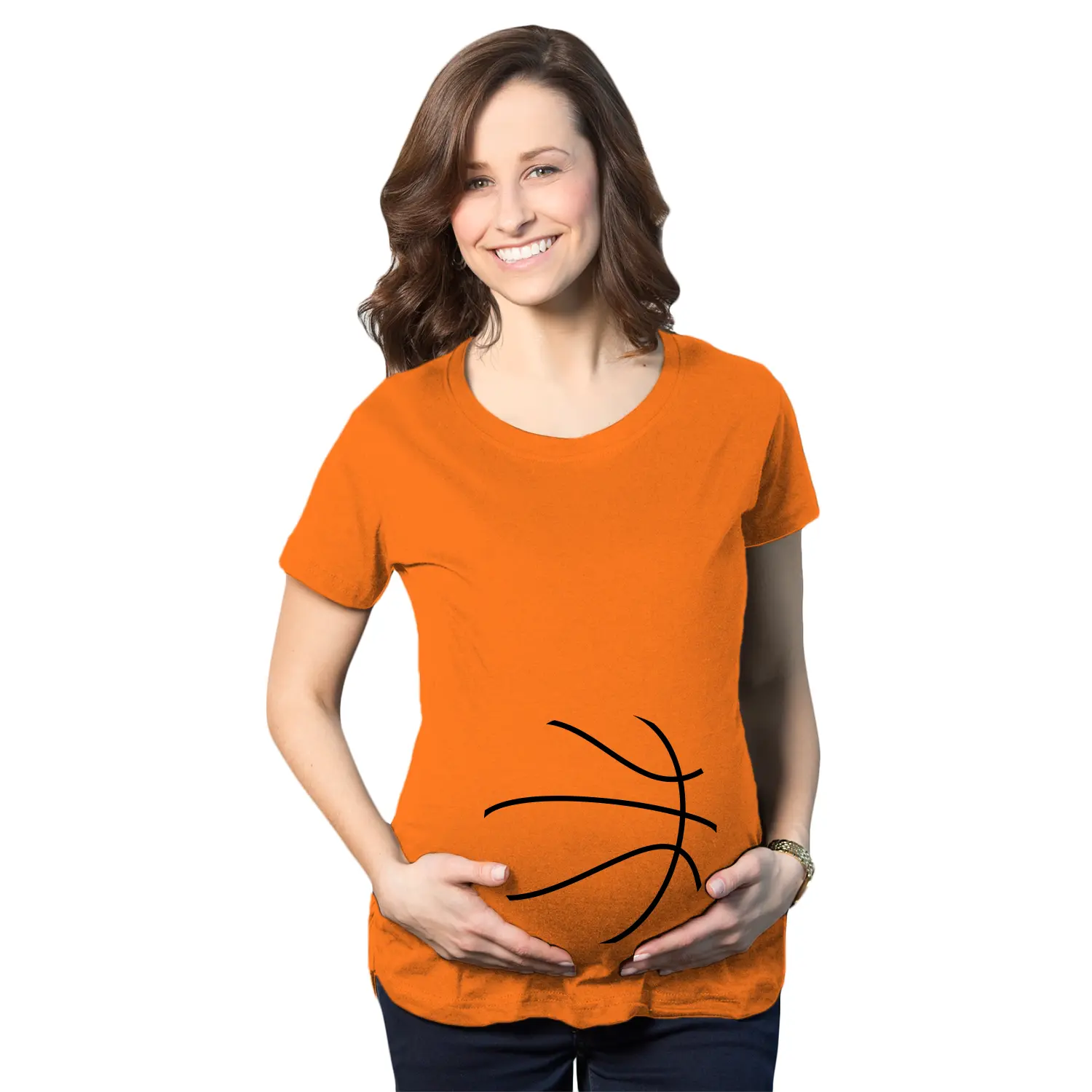Maternity Basketball Bump Announcement Funny Pregnancy Gift Tee for Ladies Funny Graphic Maternity Tee Cute Pregnancy Tees With Plus Sizes Pregnant Funny Basketball Short Sleeve Maternity Shirts Orange