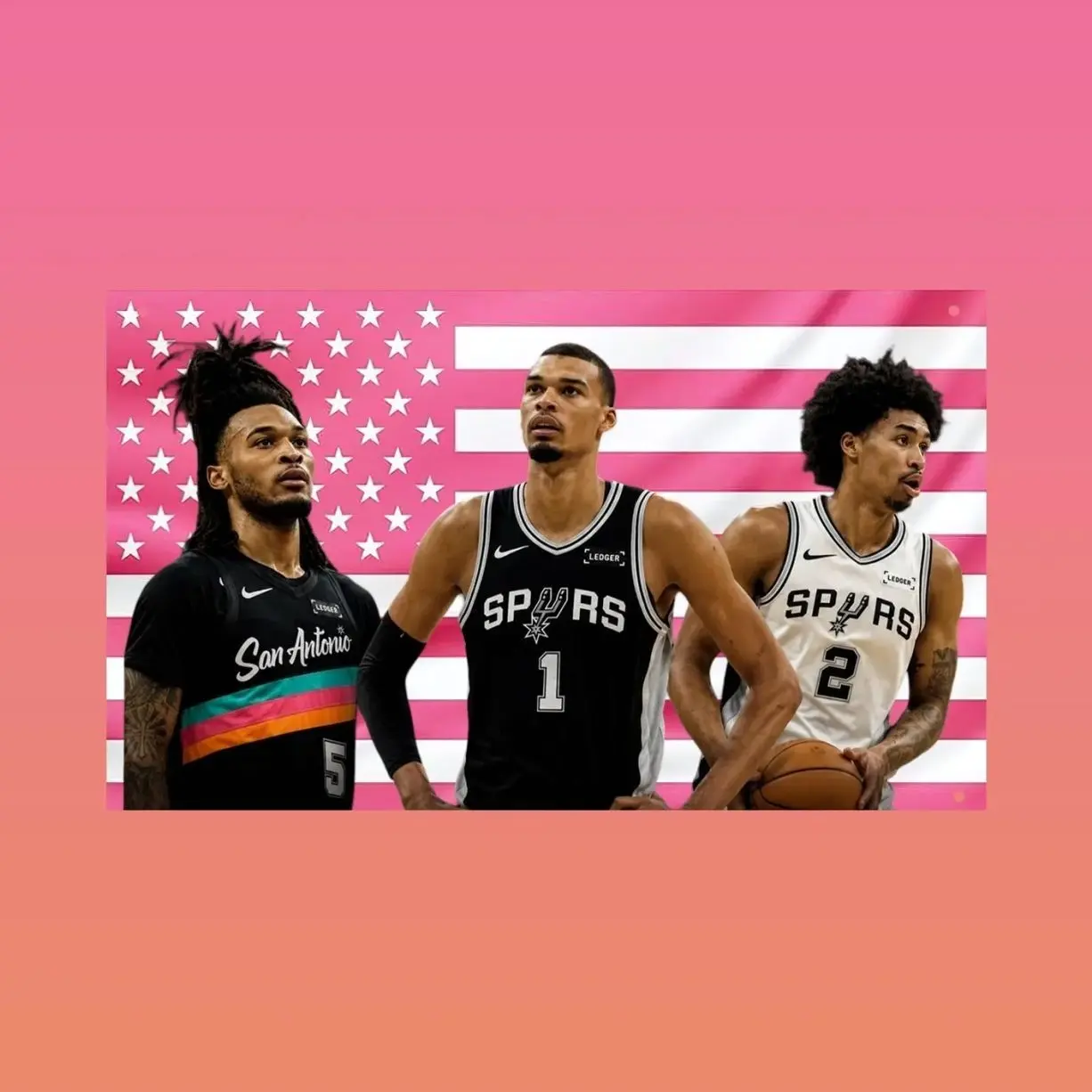 San Antonio Spurs Pink US Flag, Wemby Castle Harper Tapestry, Spurs Trio Wall Decor, Basketball Fan Dorm Flag
