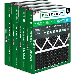 Filterbuy 20x25x5 Air Filter (4-Pack), Pleated MERV 8 Odor Eliminator HVAC AC Furnace Air Filters w/ Activated Carbon for Honeywell, Lennox, Carrier, & More