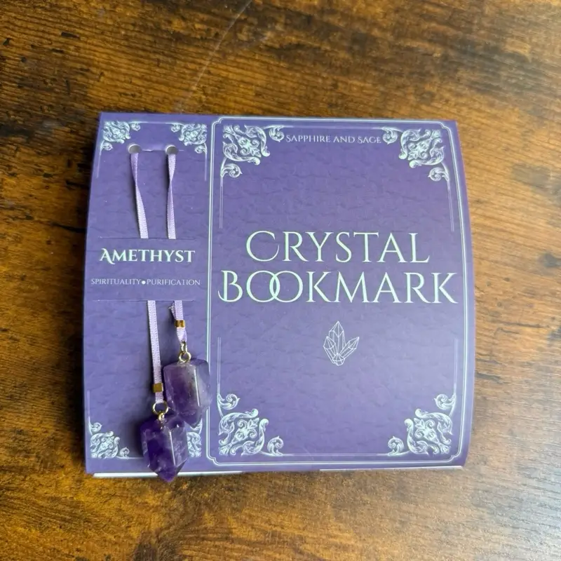 Crystal Bookmark with Genuine Gem Crystals - 16 in. Ribbon & Packaged Affirmations - Sapphire & Sage