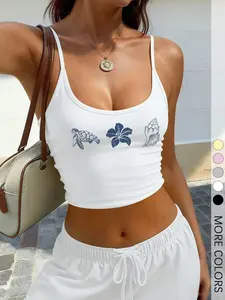 Women‘s Floral Turtle Print Camisole Top, Casual Sleeveless Blouse with Beach Pattern, Vacation Wear for Summer Womenswear