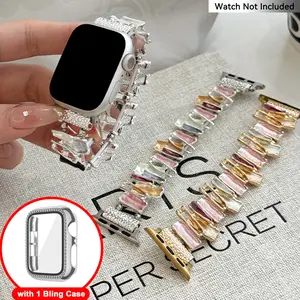 Fashion Handmade Artificial Pearl Beads Watch Band & Watch Case Set (2 Counts), Elastic  Watch Band for Apple Watch Band, Irregular Geometric Stitching Watch Band for iWatch Series, Smart Watch Accessories