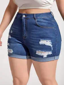 Plus Size High Waist Ripped Jeans for Women, Slim Fit Denim Jeans, Elastic Stretchy Casual Fashion Clothing