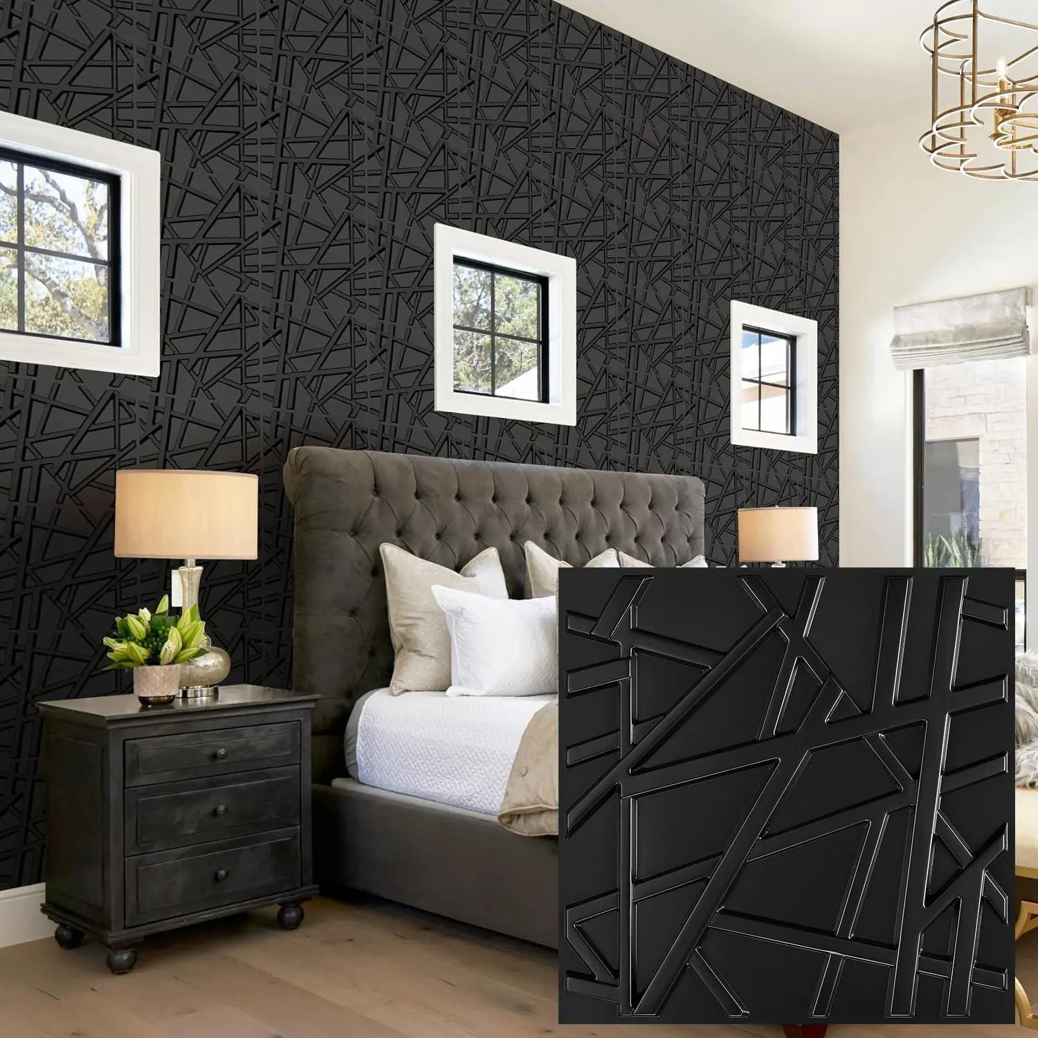 3D Geometric Pattern Wall Panel, 1 Set PVC Material Wall Decoration, Textured Wall Panels for Living Room Hall Bedroom Hotel Office