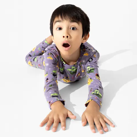 BELLABU BEAR Boys' Bamboo Long Sleeve Print Pajama Set - SpongeBob SquarePants Flying Dutchman Art Cute Cartoon Loungewear Pajama Outfit
