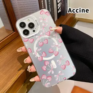 Magnetic Phone Case for iPhone 15 Pro Max 16 Plus 14 13 12 11 E Cherry Bow Delight  Pattern Anti-Scratch Military-Grade Drop Protection Slim Cover Smartphone Casing