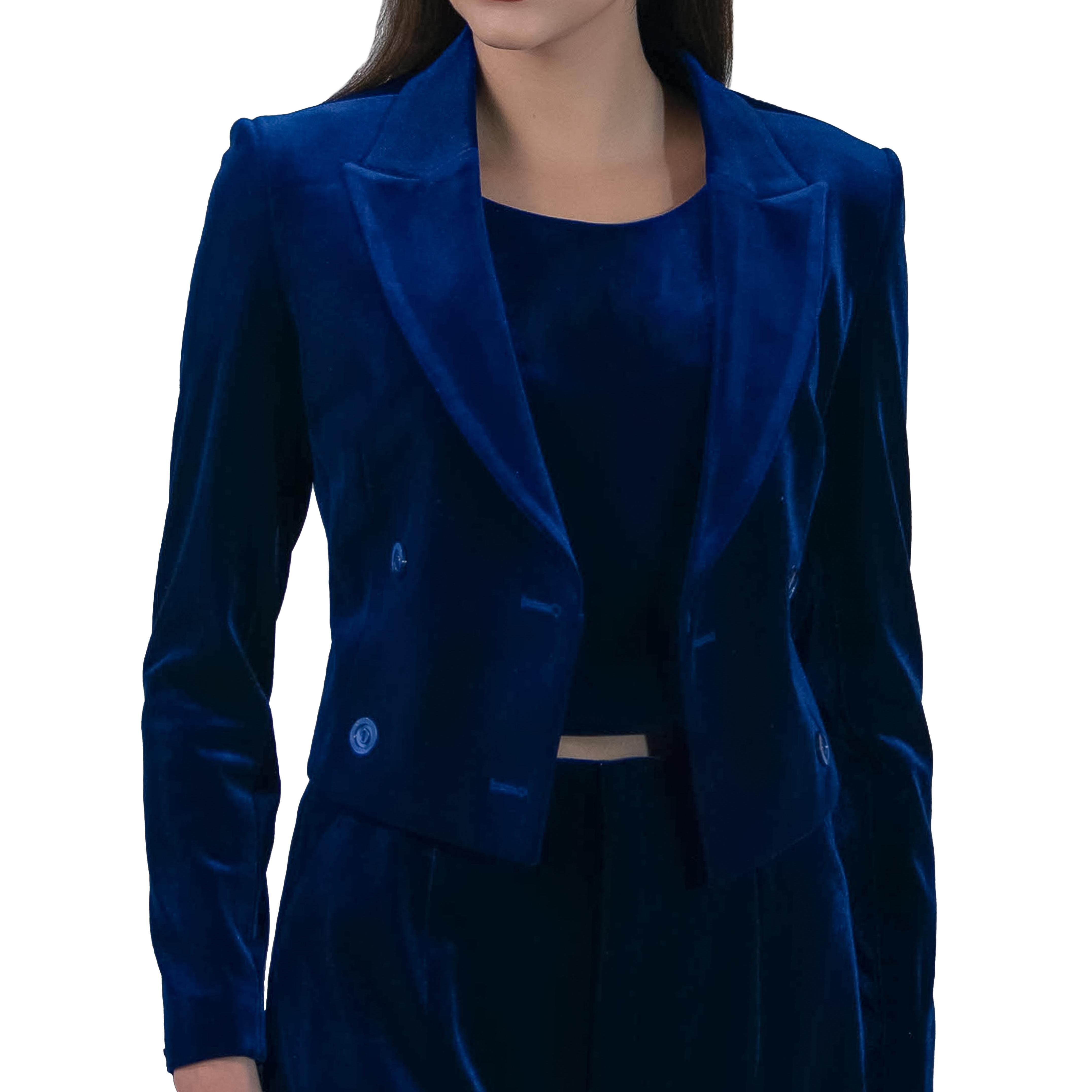 [2025 Chic Essential] Women’s Velvet Cropped Blazer – Tailored Fit, Button Front, Business Casual Jacket