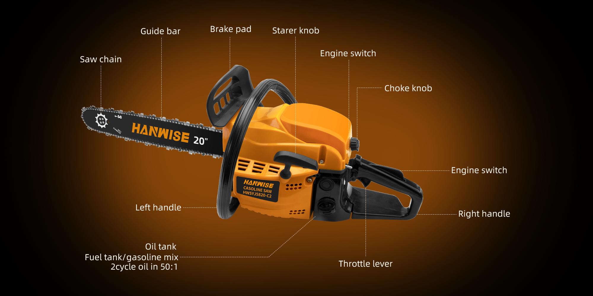 HANWISE Gas Chain Saw | 20 inch Heavy duty Cordless Gasoline Chain Saw, Suitable for Forestry/Wood Cutting | 2-stroke Professional Chain Saw, Used for Garden/Farm/Courtyard Gifts | Perfect Gift for New Year/Valentine's Day