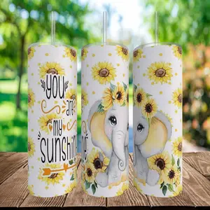 Elephant You Are My Sunshine 20 oz Tumbler Coffee Drinkware Insulated Lid Skinny Portable