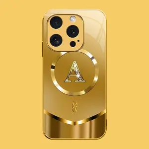Suitable for [iPhone 15 Pro] high-end MagSafe phone case🥰，Luxury Gold 26 Initial phone Case Bling Monogram 952