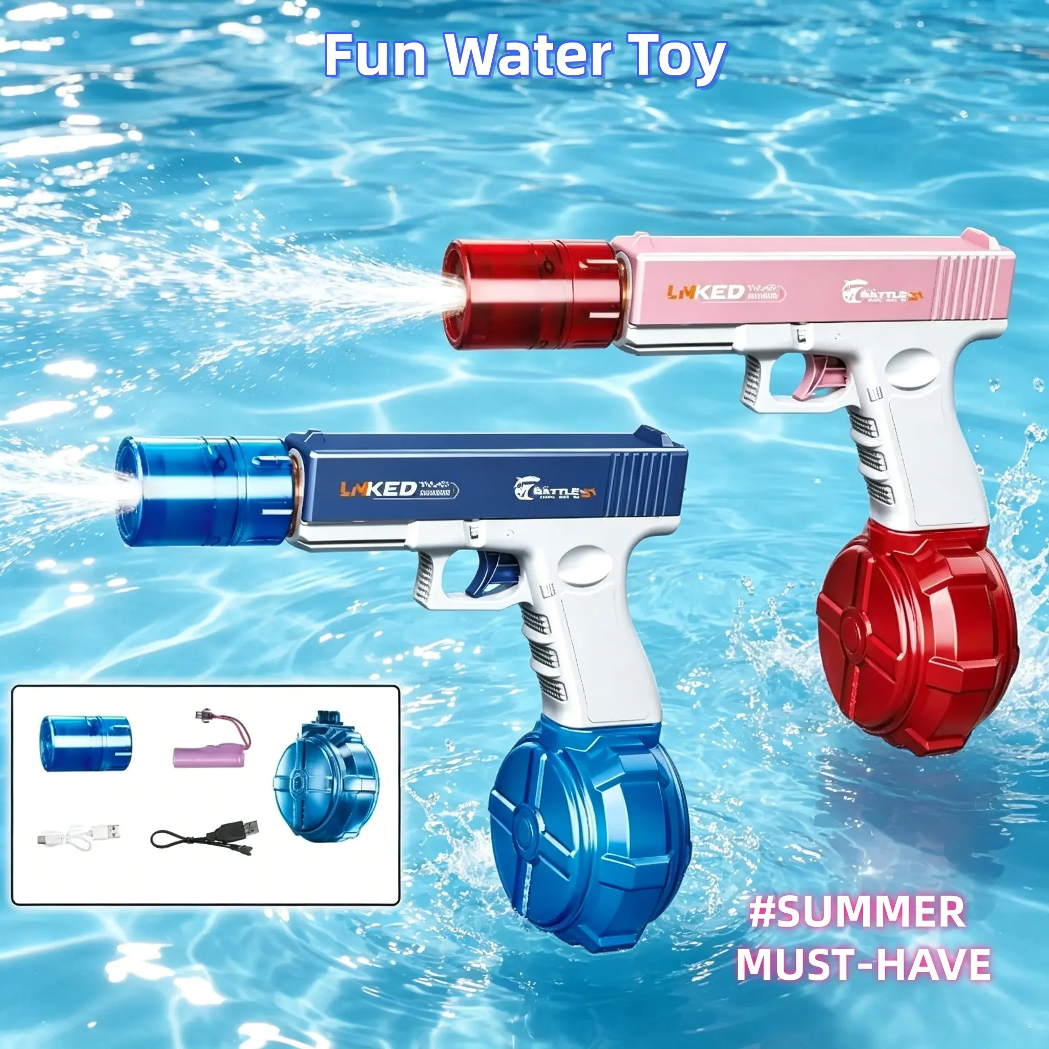 Summer Outdoor Water Spray Toy, Automatic Sprinkler with Lights, Lawn Beach Backyard Party, Pool Toy, Watergun, Unisex, Lithium Battery Powered