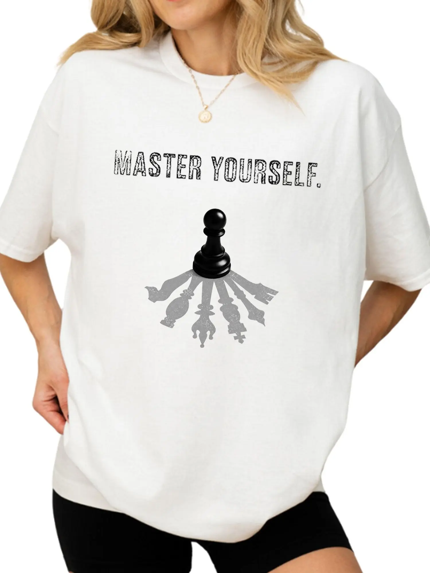 [100% Cotton] Master Yourself T-Shirt, Motivational Chess Graphic Tee, Master Yourself Mindset Shirt, Self Improvement Oversized Tee, Minimalist Discipline Success Tshirt, Inspirational Gift For Women Men