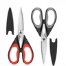 2-Pack Durable Serrated Stainless Steel Kitchen Scissors (Black Red, Black Gray) - Spring-Handled Grip, Ergonomic Design, Protective Sheath, Cut Control, Dishwasher-Safe, Ideal for Cutting Meat & Poultry Cooking Tasks