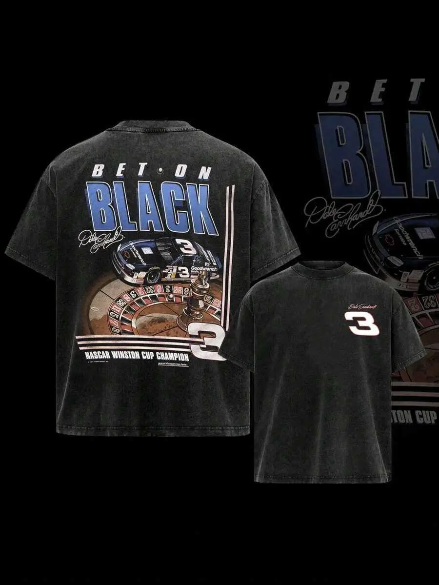 Dale Earnhardt 3 NASCAR Vintage Washed Cotton T Shirt Mens Retro Racing Graphic Tee Casual Streetwear Classic Crew Neck Short Sleeve Fan Apparel Ford F-150 T-Shirt