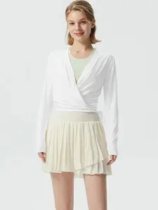Penelope Pilates Wrap Top in White - Women's Fitness Clothing