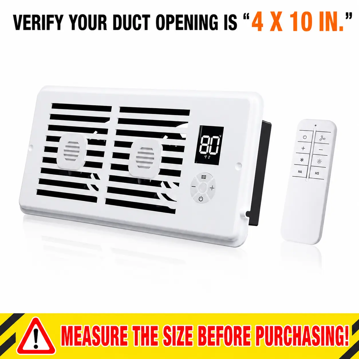 4” x 10” Register Booster Fan, AC Vent Booster Fan for Better Airflow & Cooling, 10-Speed Quiet Fan with Thermostat Control, Remote Control, Negative Ion & Easy Installation