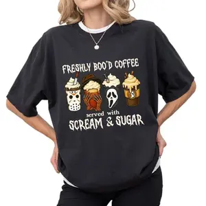 Freshly Boo'd Coffee Shirt - Scream & Sugar Halloween Horror Tee! Spooky Season Essential For Coffee Lovers. Cute Ghost Barista Design Coffee Lovers, Halloween Enthusiasts, Horror Movie Fans, Baristas Everyday Soft