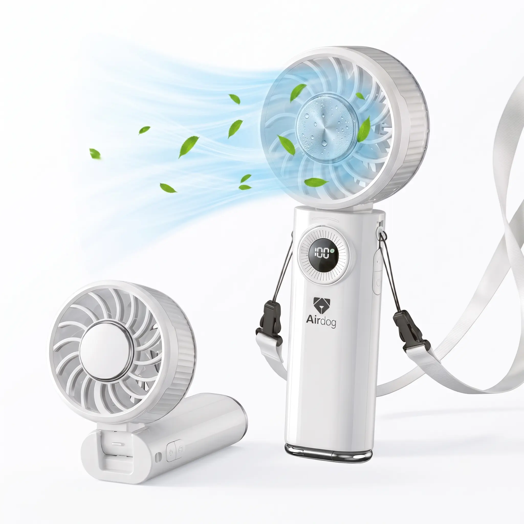 Airdog F200 Fan 3-in-1 portable refrigeration handheld turbo fan with 100 speed settings, Ice Cooling Plate, Powerful Wind Motor, Foldable Pocket Fan for Travel & Outdoor