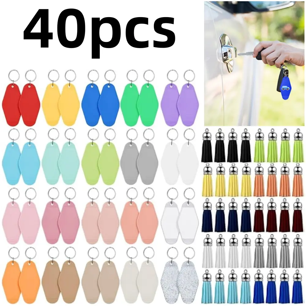 40 pcs Blank Motel Keychain Clear Blank Custom Keychain Vintage Rhombus Hotel Key Chains for DIY Crafts Ornament