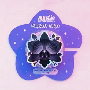 Dark Aesthetic Black Orchid Phone Grip, Gothic Floral Phone Holder, Moody Flower Phone Stand, Witchy Aesthetic Accessory for Smartphone, Elegant Black Lily Flower Gift for Her