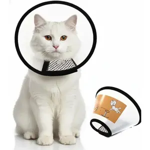Pet Recovery Collar Soft Edge Adjustable Protective Cone Breathable Translucent Plastic Circle For Cats Dogs Kitten Puppy Anti-Bite Wound Healing Surgery Grooming