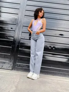 Wide Leg Ash Gray Jeans High Waisted