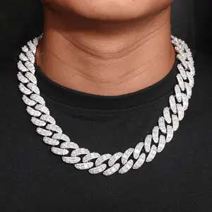 1-27 Square Diamond 29mm Hip-Hop Bubble Chain Necklace, Tide Brand Light Luxury Niche Cuban Link Necklace, VVS Costume Jewelry Accessories, Hip-Hop Necklaces, Cuban Link Necklaces