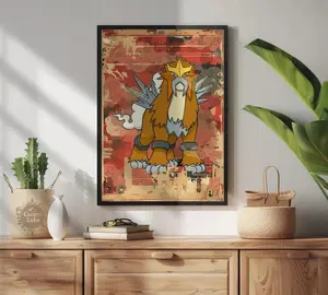 [Unframed Poster] Entei Poster, Japanese Epic Art Style, Legendary Fire & Volcano Guardian