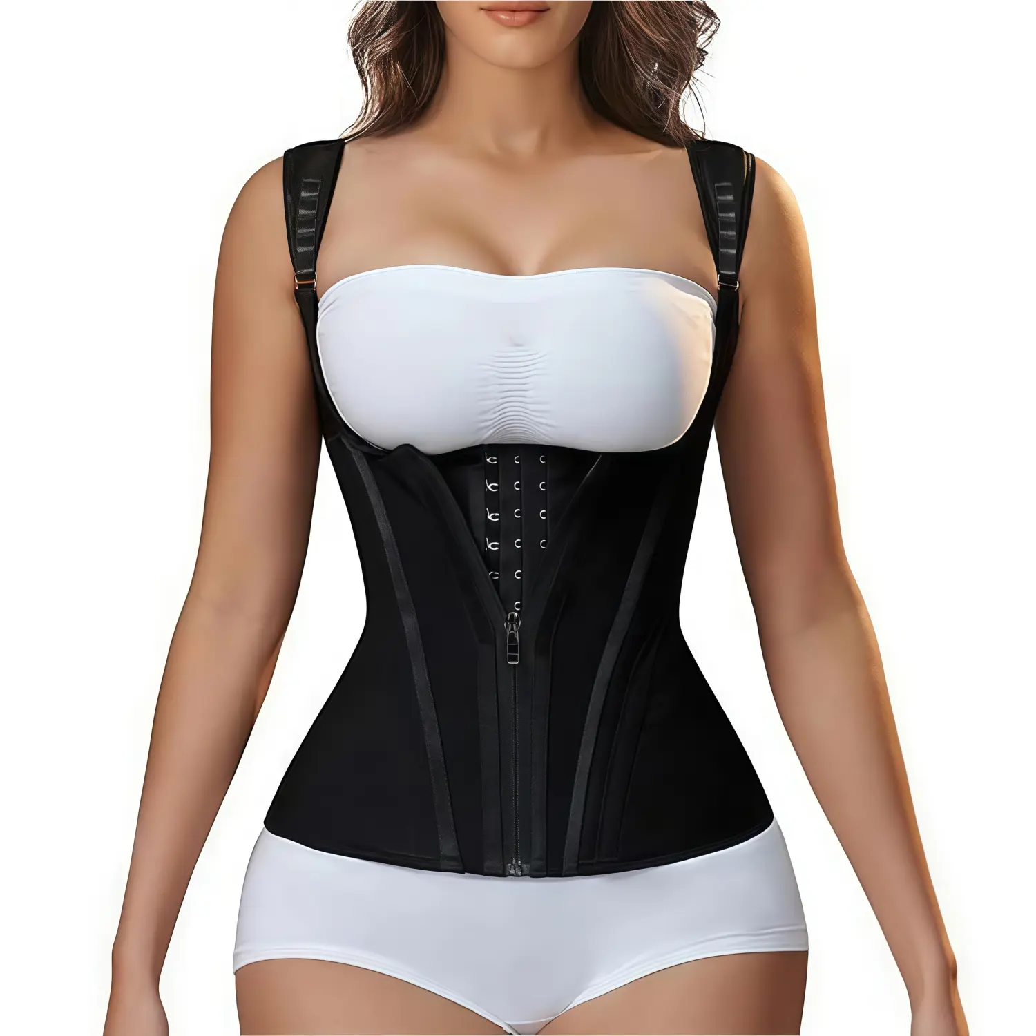 Women's Comfortable Minimalist Essential Faja Body Shaper - 1-Piece Adjustable Waist Trainer Vest, Tummy Control, Hourglass Design, Adjustable Shoulder Straps, Comfort Compression, Solid Zipper for Sports Workouts