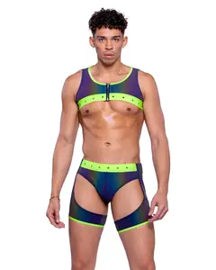 Roma Costume 6535-Multi-Lime-M Mens Reflective Chaps with Stud Detail, Multi Color & Lime - Medium