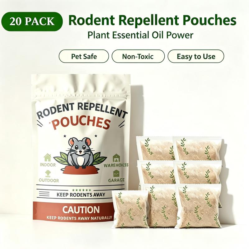 20 Pack Rodent Repellent Pouches, Peppermint & Wintergreen Scent Mouse Deterrent for Home, Garage, Attic & Vehicle