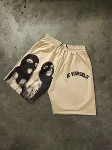 Men's Casual Shorts Onesie Set, Elastic Waistband, Functional Side Pockets, Loose Fit, Photo Print, All Seasons Wear