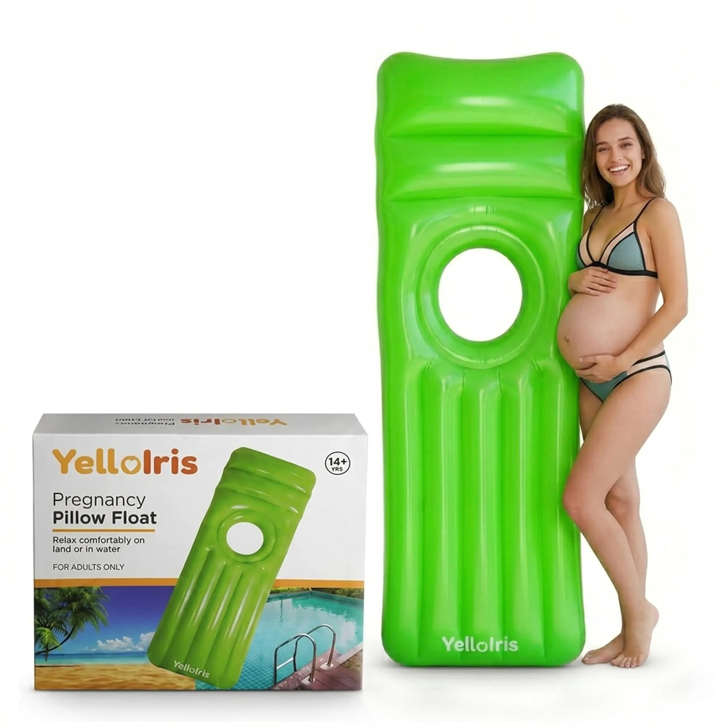 Inflatable Pregnancy Pool Float with Belly Hole – Full-Body Maternity Airbed for Ultimate Comfort – Green Pregnancy Float for Relaxing Summer – Perfect Support for Baby Bump While Lounging or Swimming