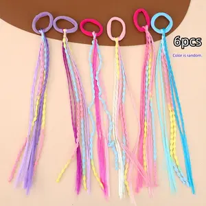 Women Hair Accessory Set, Multicolor Fake Hair Twisted Braids Elastic Bands, Sweet Cool Boxing Braid High Ponytail Bean Braid Headbands