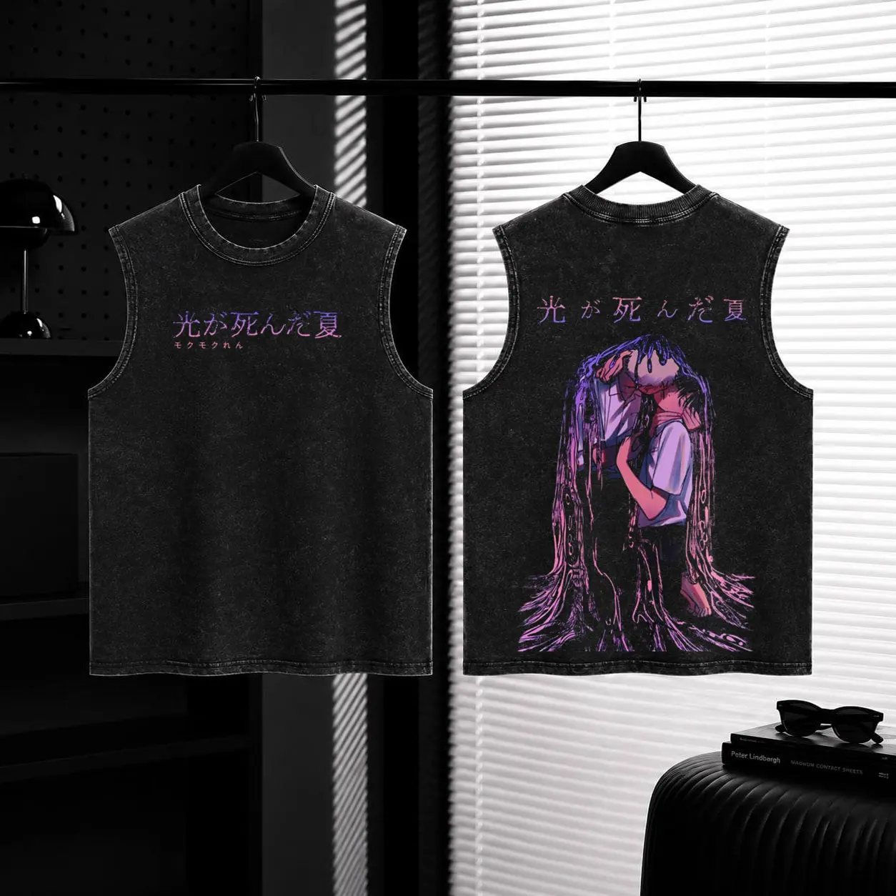 Yoshiki x Hikaru The Summer Hikaru Died Washed T-shirt,  Casual Short Sleeve Shirt, Unisex Acid Washed Lightweight Cotton T-Shirt, Gift For Anime Fan, Anime Lover Fabric Menswear Top Seamless Streetwear Clothes