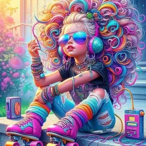 5D DIY Diamond Arts Colorful Painting Kit, Skateboard Girl Pattern Diamond Arts Colorful Painting without Frame, DIY Decorative Art Picture for Beginner, Diamond Painting Kits