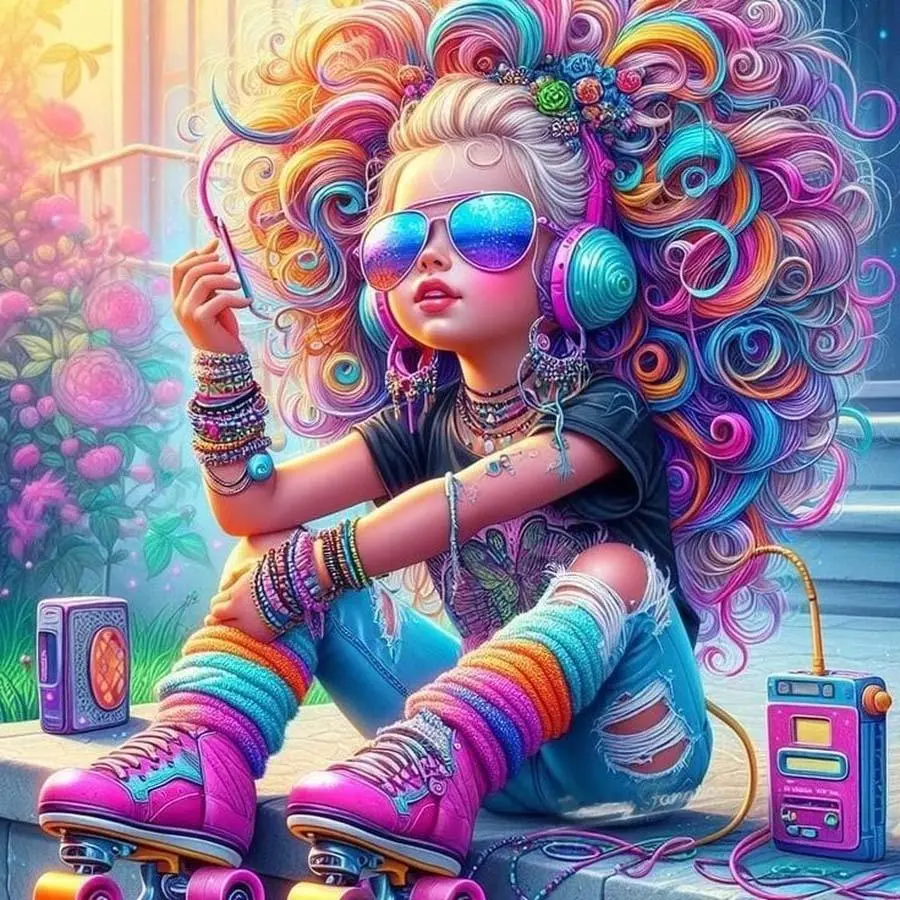 5D DIY Diamond Arts Colorful Painting Kit, Skateboard Girl Pattern Diamond Arts Colorful Painting without Frame, DIY Decorative Handicraft Art Picture for Beginner, Diamond Painting Kits Making Kit