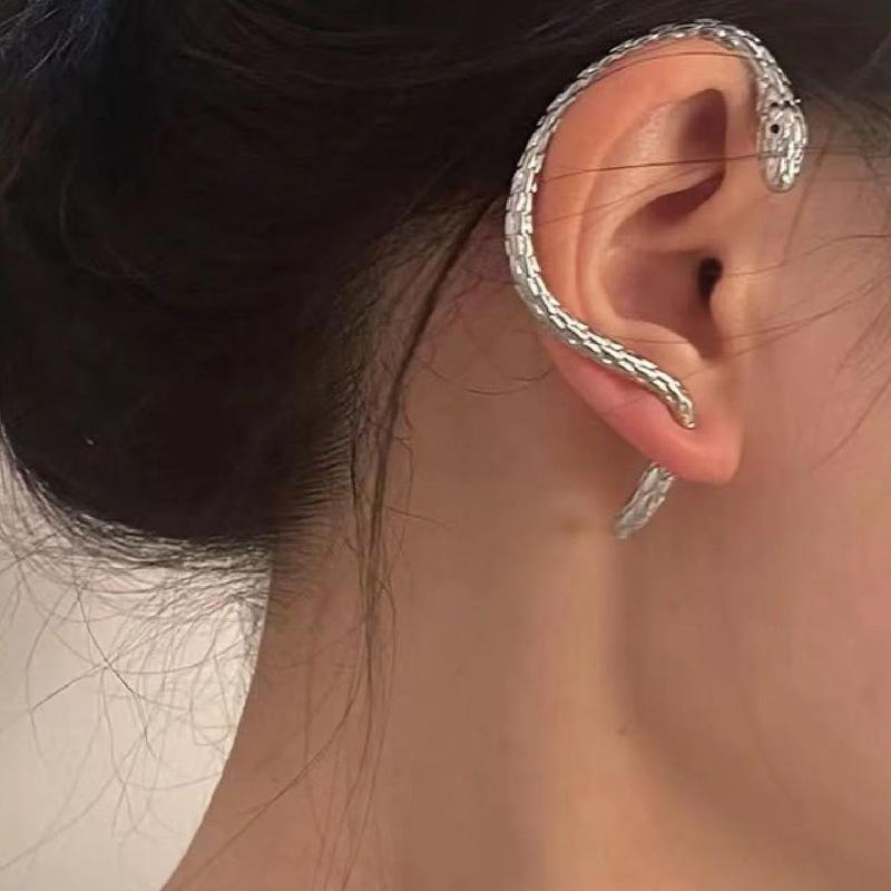 Metallic Punk Style Snake Stud Earrings Silver Finish Minimalist European American Niche Couple Chic Trendy Jewelry for Fashion Forward Individuals