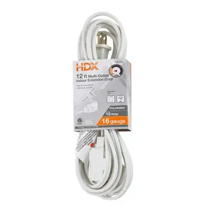 12 ft. 16/2 Light Duty Indoor Multi-Outlet Extension Cord, White