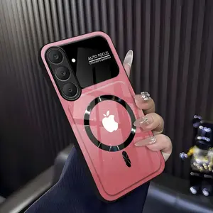 Luxury Marble Tempered Glass MagSafe Case with Lens Guard and Shockproof Armor Frame for [Galaxy S25 Fe] 952