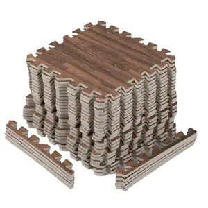 23.25 Sq. Ft. Wood Grain Floor Tiles, 11.8*11.81In 24-tile Foam Mat EVA Interlocking Mats Tile 3/8-Inch Thick Flooring Wood Puzzle Exercise Mats w/Borders - Home Playroom Basement, Apartment, Trade Show, Baby, Dance