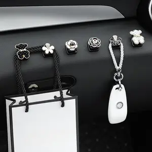 Elegant Black and White Car Hooks Cute Multi Function Adhesive Seat Back Hook Auto Organizer for Bags Keys Small Items Stylish Car Interior Decoration Practical Car Accessories Gift for Women