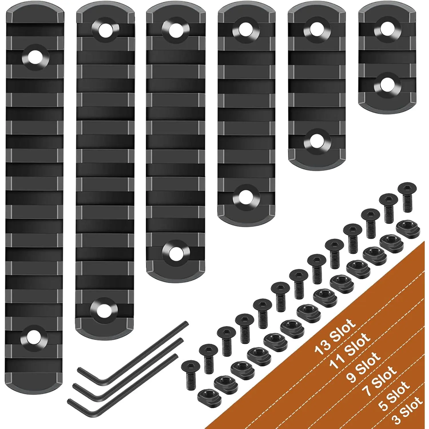 Single Rails for 3 5 7 9 11 13 Slot Aluminum Single Rail with 13 T-Nuts & Screws, 3 Allen Wrench