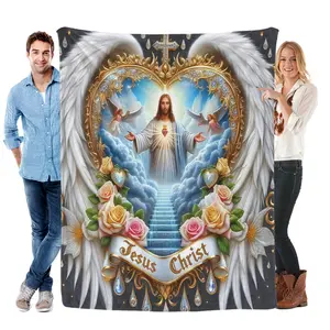 God Bless You Flannel Blanket - Premium Flannel Material Soft Virgin Mary Printed Shawl Wrap for Sofa Bedroom Four Seasons Baptism Newborns Wedding Anniversary Blessing Prayer Mat Art Collectors Mother's Day Valentine's Day Birthday Gift