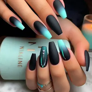 24pcs Square Press-On Nail Art Stickers, Creative Gradient Design, Full Coverage Manicure Kit for Women & Girls, Includes File & Adhesive Sheet, Nail Art Tools