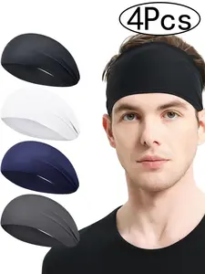 4Pcs-Unisex Running Sweatband Headband, Quick-Dry Sports Wide-Brim Sweat Absorbent Bandana, Multi-Color Options, All Seasons, Workout Headband, Sweat Absorbing Headband