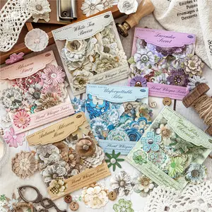 Vintage Fabric Flower Stickers Pack of 50, Hard Card DIY Scrapbook Decorations, Handmade Journal Deco Tapestry Supplies