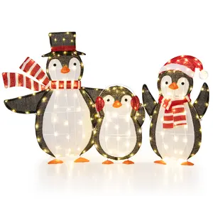 COSTWAY - Light up Penguins Christmas Decorations with 194 LED Lights and Zip Ties