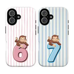 Curious Ge0rge Personalized Number Phone Case, Cute Monkey Print Girly/Boys Cover For iPhone 11 12 13 14 15 16 17 Pro Max For Samsung S26 S25 S24 S23 S22-Gift For Fans/Him/Her
